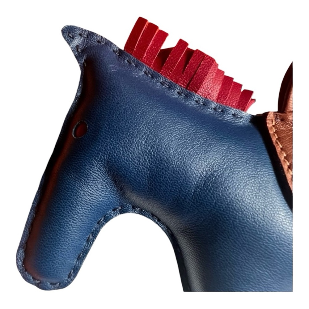 ⚡️SOLD⚡️ Hermès Authentic Rodeo GM (Large) Bleu de Malte/Rubis/Fauve Bag Charm - Picture 8 of 10